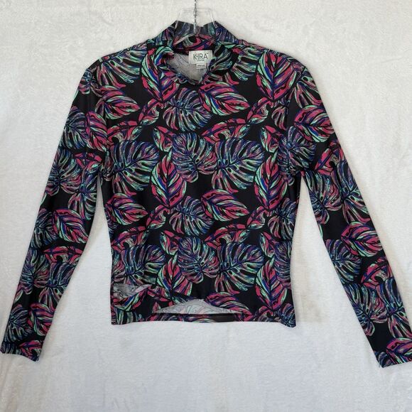 Kira Lifestyle Athletic Cropped Long Sleeve Tropical Print Active Top Size M - Picture 15 of 15
